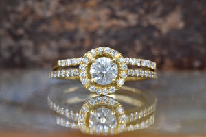 Bridal set rings-Halo diamond engagement wedding sets 1.15 ct-Diamond wedding set-Gold ring-Promise ring-Art deco wedding set-FREE SHIPPING