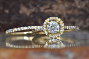 Bridal set rings-Halo diamond engagement wedding sets 1.15 ct-Diamond wedding set-Gold ring-Promise ring-Art deco wedding set-FREE SHIPPING