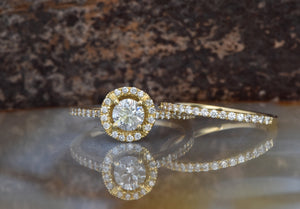 Bridal set rings-Halo diamond engagement wedding sets 1.15 ct-Diamond wedding set-Gold ring-Promise ring-Art deco wedding set-FREE SHIPPING