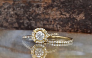 Bridal set rings-Halo diamond engagement wedding sets 1.15 ct-Diamond wedding set-Gold ring-Promise ring-Art deco wedding set-FREE SHIPPING
