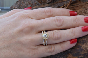 Bridal set rings-Halo diamond engagement wedding sets 1.15 ct-Diamond wedding set-Gold ring-Promise ring-Art deco wedding set-FREE SHIPPING
