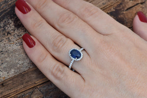 Copy of Diamond ring with Sapphire-Cluster Engagement ring-1ct Blue Sapphire-Engagement Ring-Gold ring-14k white gold,Anniversary ring,blue sapphire,blue sapphire ring,Cluster engagement,diamond ring,Engagement Rings,gold diamond ring,handmade jewelry,Oval diamond ring,oval engagement ring,sapphire ring,sevencarat,statement ring,Vintage  ring,vs,vvs