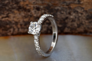 Art deco engagement ring-Moissanite engagement ring solitaire-Platinum engagement ring-1 carat Moissanite,4 prong solitaire,art deco engagement,bridal ring,Classic round  ring,dainty ring,engagement ring,Engagement Rings,Moissanite Ring,natural diamond,Platinum ring,Promise ring,round diamond ring,sevencarat,vs,vvs,wedding jewelry