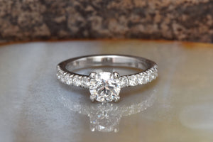 Art deco engagement ring-Moissanite engagement ring solitaire-Platinum engagement ring-1 carat Moissanite,4 prong solitaire,art deco engagement,bridal ring,Classic round  ring,dainty ring,engagement ring,Engagement Rings,Moissanite Ring,natural diamond,Platinum ring,Promise ring,round diamond ring,sevencarat,vs,vvs,wedding jewelry