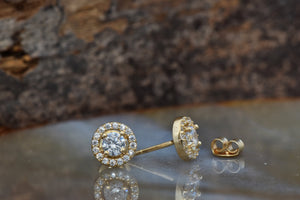 1.30 ct Diamond halo  stud earrings-Gold diamond earrings-Gift for her- Anniversary present-Birthday gift-Cluster earrings-mothers day gift