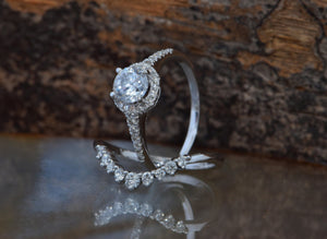 White gold Cluster wedding ring set-Wedding sets women rings-Diamond engagement ring vintage-Halo diamond Promise ring-1 carat diamond ring,Art nouveau ring,Bridal set rings,cluster wedding set,diamond engagement,diamond ring,engagement ring,free shipping,gold diamond ring,gold ring,Halo engagement ring,promise ring,wedding sets