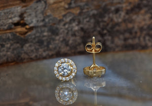 0.70 ct Diamond halo  stud earrings-Gold diamond earrings-Gift for her- Anniversary present-Birthday gift-Cluster earrings-mothers day gift