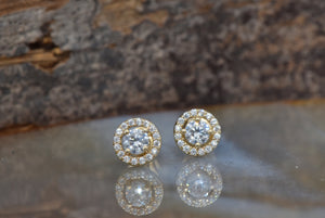 0.70 ct Diamond halo  stud earrings-Gold diamond earrings-Gift for her- Anniversary present-Birthday gift-Cluster earrings-mothers day gift
