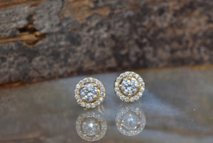 1 ct Diamond halo  stud earrings-Gold diamond earrings-Gift for her- Anniversary present-Birthday gift-Cluster earrings-mothers day gift