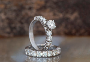 Cluster Wedding set-2 carat diamond wedding set-14K white Gold-Promise ring-Art deco wedding set-Diamond engagement ring-FREE SHIPPING
