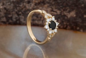 1 carat flower diamond ring-Black diamond Art deco Engagement Ring-Flower engagement ring -Promise ring-Leaf ring-anniversary ring,Art deco engagement,black diamond ring,Custom Ring,Diamond,diamond engagement,diamond leaves ring,engagement ring,Engagement Rings,flower ring,free shipping,Leaf engagement ring,Leaf ring,promise ring,Round,sevencarat,vs,vvs,yellow gold ring