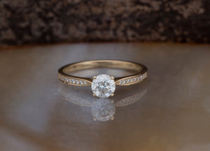 Art deco Engagement Diamond Yellow Gold Ring 0.32 carat-Women
