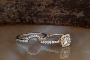 Radiant cut engagement ring set-White Gold-Promise ring-Art deco wedding set-Cluster Wedding band-Halo Cushion cut engagement ring