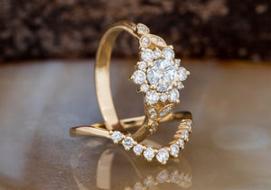 1 carat Flower wedding ring set Art deco wedding set Diamond leaf