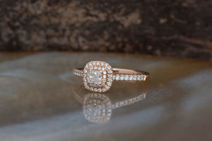 Halo Cushion cut solitaire engagement ring rose gold 14k - Engagement ring 0.38 ct-Promise ring-Anniversary ring,Art deco engagement,art deco ring,bridal jewelry,cushion cut halo,Cushion diamond ring,Double Diamond Halo,halo cushion ring,Halo engagement ring,Promise ring,Solid gold ring,solitaire ring,Square diamond ring,vs,vvs