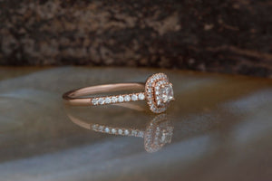 Halo Cushion cut solitaire engagement ring rose gold 14k - Engagement ring 0.38 ct-Promise ring-Anniversary ring,Art deco engagement,art deco ring,bridal jewelry,cushion cut halo,Cushion diamond ring,Double Diamond Halo,halo cushion ring,Halo engagement ring,Promise ring,Solid gold ring,solitaire ring,Square diamond ring,vs,vvs