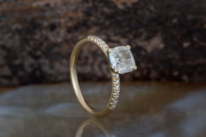 Cushion cut diamond engagement ring-Solitaire ring 1.30 carat-Estate engagement ring yellow gold-Promise ring-Art deco ring-Custom Ring
