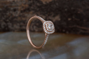 Halo Cushion cut solitaire engagement ring rose gold 14k - Engagement ring 0.38 ct-Promise ring-Anniversary ring,Art deco engagement,art deco ring,bridal jewelry,cushion cut halo,Cushion diamond ring,Double Diamond Halo,halo cushion ring,Halo engagement ring,Promise ring,Solid gold ring,solitaire ring,Square diamond ring,vs,vvs