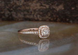 Halo Cushion cut solitaire engagement ring rose gold 14k - Engagement ring 0.38 ct-Promise ring-Anniversary ring,Art deco engagement,art deco ring,bridal jewelry,cushion cut halo,Cushion diamond ring,Double Diamond Halo,halo cushion ring,Halo engagement ring,Promise ring,Solid gold ring,solitaire ring,Square diamond ring,vs,vvs