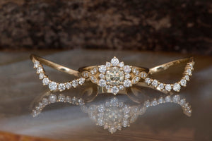 Diamond Bridal Set, Flower Engagement Ring Diamond, Multi Diamond Engagement Ring, Art Deco Diamond Jewelry, Flower Engagement Ring Set