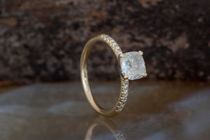 Cushion cut diamond engagement ring-Solitaire ring 1.30 carat-Estate engagement ring yellow gold-Promise ring-Art deco ring-Custom Ring