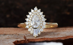 1 Carat Vintage sunburst ring 14k 18k Rose gold-1 Carat Diamond ring,Anniversary ring,art deco ring,Baguette Ring,Diamond,double halo ring,engagement ring,Gatsby Ring,Halo ring,pear diamond ring,pear halo ring,pear ring,Promise ring,Vintage ring,vs,vvs