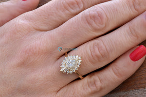 1 1/2 ct vintage diamond ring-Promise ring-Pear shaped engagement ring-Baguette diamond ring-Art deco ring-Solid gold ring-Princess ring