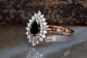 Vintage black diamond ring-Promise ring-Art deco ring-Gatsby ring-Black diamond ring rose gold-Solid gold ring-Branch ring-Edwardian ring-art deco ring,Black diamond ring,Branch ring,Diamond,double halo ring,Edwardian ring,engagement ring,Gatsby ring,grey diamond ring,Pear,Pear shaped diamond,Promise ring,Solid gold ring,teardrop ring,vintage ring,vs,vvs