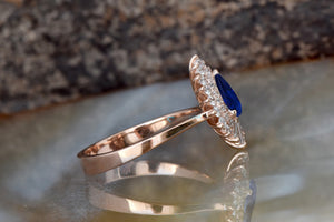 Baguette diamond ring-Sapphire vintage ring-Promise ring-Sapphire and diamond ring-Gatsby Ring-Sapphire ring-Baguette engagement ring