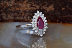 Pear Cut Ruby Ring white gold -Ruby engagement ring rose gold-Halo Gatsby ruby diamond ring-estate engagement ring-Anniversary ring,art deco ring,Baguette ring,Diamond engagement,engagement ring,Engagement Rings,estate band,Gatsby ring,gold diamond ring,platinum ring,Promise ring,sevencarat,solitaire ring,vintage ruby ring,vs,vvs,Wedding sets