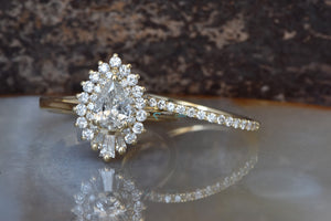 Bridal wedding ring set-Cluster wedding set- Baguette diamond ring-Crown diamond ring-Pear shaped diamond ring-Dainty Twig Engagement Set