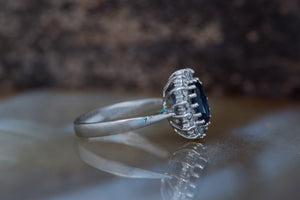 Diamond ring with Sapphire-1 ct Blue Sapphire Engagement Ring-Vintage engagement ring -Diana Ring-Sapphire halo engagement ring-Promise ring-14k white gold,Anniversary ring,blue sapphire ring,Cluster engagement,diamond ring,Gemstone,gold diamond ring,handmade jewelry,Oval diamond ring,oval engagement ring,promise ring,Ring,sapphire halo ring,sapphire ring,Vintage  ring,vs,vvs