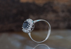 Diamond ring with Sapphire-1 ct Blue Sapphire Engagement Ring-Vintage engagement ring -Diana Ring-Sapphire halo engagement ring-Promise ring-14k white gold,Anniversary ring,blue sapphire ring,Cluster engagement,diamond ring,Gemstone,gold diamond ring,handmade jewelry,Oval diamond ring,oval engagement ring,promise ring,Ring,sapphire halo ring,sapphire ring,Vintage  ring,vs,vvs