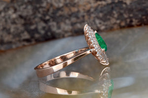 Natural emerald ring-Solid gold ring-Rose gold-Promise ring-Pear shaped emerald-Art deco ring-Edwardian emerald ring-Emerald ring antique