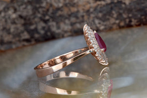 Pear Cut Ruby Engagement Ring-Ruby engagement ring rose gold-Halo Gatsby ruby diamond ring-art deco ring,Custom Rings,Diamond vintage ring,engagement ring,Engagement Rings,estate ring,gold diamond ring,pear shaped ruby,Promise ring,Rose gold engagement,Rose gold ring,sevencarat,unique engagement,vs,vvs,wedding ring