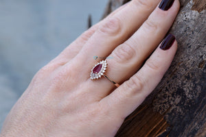 Pear Cut Ruby Engagement Ring-Ruby engagement ring rose gold-Halo Gatsby ruby diamond ring-art deco ring,Custom Rings,Diamond vintage ring,engagement ring,Engagement Rings,estate ring,gold diamond ring,pear shaped ruby,Promise ring,Rose gold engagement,Rose gold ring,sevencarat,unique engagement,vs,vvs,wedding ring