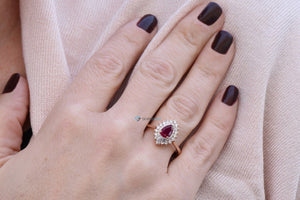 Pear Cut Ruby Engagement Ring-Ruby engagement ring rose gold-Halo Gatsby ruby diamond ring-art deco ring,Custom Rings,Diamond vintage ring,engagement ring,Engagement Rings,estate ring,gold diamond ring,pear shaped ruby,Promise ring,Rose gold engagement,Rose gold ring,sevencarat,unique engagement,vs,vvs,wedding ring