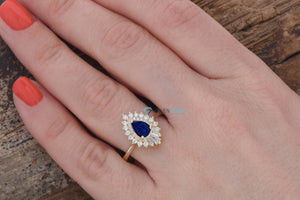 Sapphire engagement ring vintage-14K Yellow Gold-Pear shaped diamond engagement ring-Promise ring-Baguette diamond ring-Anniversary ring,art deco ring,Baguette diamond,Baguette ring,Diamond engagement,engagement ring,Engagement Rings,gold diamond ring,Pear shaped sapphire,Promise ring,ring vintage,sapphire ring,sevencarat,solitaire ring,vs,vvs,Wedding sets