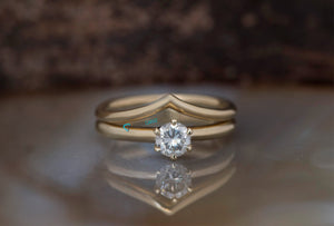 White sapphire wedding ring set-Dainty wedding set-Yellow Gold Stacking Bridal Set -Round Cut Bridal Set-Moissanite engagement ring set