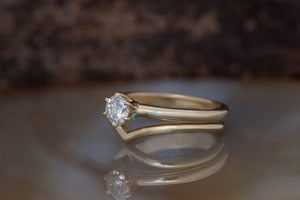 White sapphire wedding ring set-Dainty wedding set-Yellow Gold Stacking Bridal Set -Round Cut Bridal Set-Moissanite engagement ring set