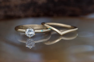 White sapphire wedding ring set-Dainty wedding set-Yellow Gold Stacking Bridal Set -Round Cut Bridal Set-Moissanite engagement ring set