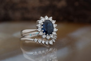 Engagement ring set-Sapphire wedding set-Oval engagement ring set-Branch Bridal Set-Sapphire Wedding Ring Set-Vintage wedding ring set