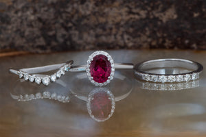 Tourmaline engagement ring-stacking ring set-Cluster wedding ring set-alternative wedding ring-engagement ring set-edwardian engagement ring