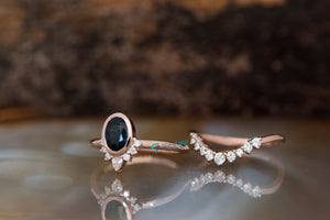 Sapphire wedding ring set-Oval sapphire engagement ring-Blue green sapphire ring-Gatsby Rose gold ring-Promise ring-Oval sapphire halo ring
