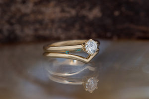 White sapphire wedding ring set-Dainty wedding set-Yellow Gold Stacking Bridal Set -Round Cut Bridal Set-Moissanite engagement ring set