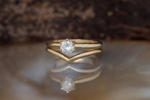 White sapphire wedding ring set-Dainty wedding set-Yellow Gold Stacking Bridal Set -Round Cut Bridal Set-Moissanite engagement ring set