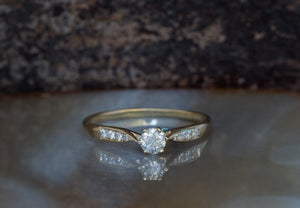 Art deco Engagement Diamond Ring 0.40 carat-Yellow Gold Ring-Round engagement-Promise ring-Round engagement-6 prong engagement-Tiny ring