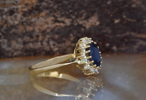 Sapphire halo engagement ring-Sapphire engagement ring vintage-Art deco engagement ring sapphire 18k yellow gold-Vintage engagement ring