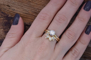 Bridal set rings yellow gold-Diamond Cluster wedding set-Flower jewelry ring-Art deco wedding ring set-4 prong engagement-curved band set-1 carat diamond ring,4 prong engagement,Art deco ring,Bridal set rings,Cluster wedding ring,curved band set,curved ring,diamond engagement,diamond ring,flower jewelry ring,Halo engagement ring,promise ring,twig engagement ring