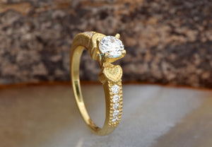 Heart solitaire ring-Art deco Engagement Ring -1/2 carat Promise ring-Solid gold ring-Bridal ring-Gold Solitaire Ring-Heart diamond ring